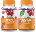 Lifeable Iron with Vitamin C + Garlic 1000mg, Gummies Bundle - Great Tasting, Vitamin Supplement, Gluten Free, GMO Free, Chewable Gummy