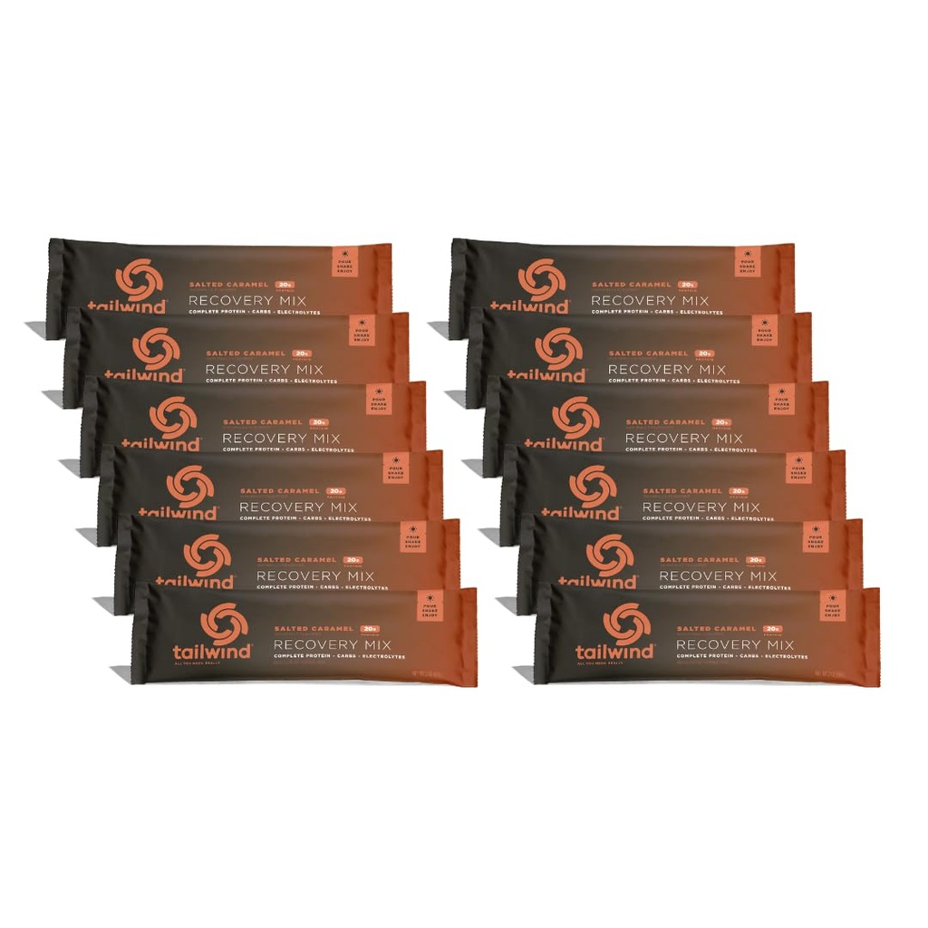 Tailwind Nutrition Recovery Mix, 20 Gram Complete Protein, Koolhydraten, en Elektrolyten Poeder Drink Mix voor Post-Workout, Vrij van Gluten, Soja en Zuivel, Vegan, 12 Servers, Gezouten Karamel