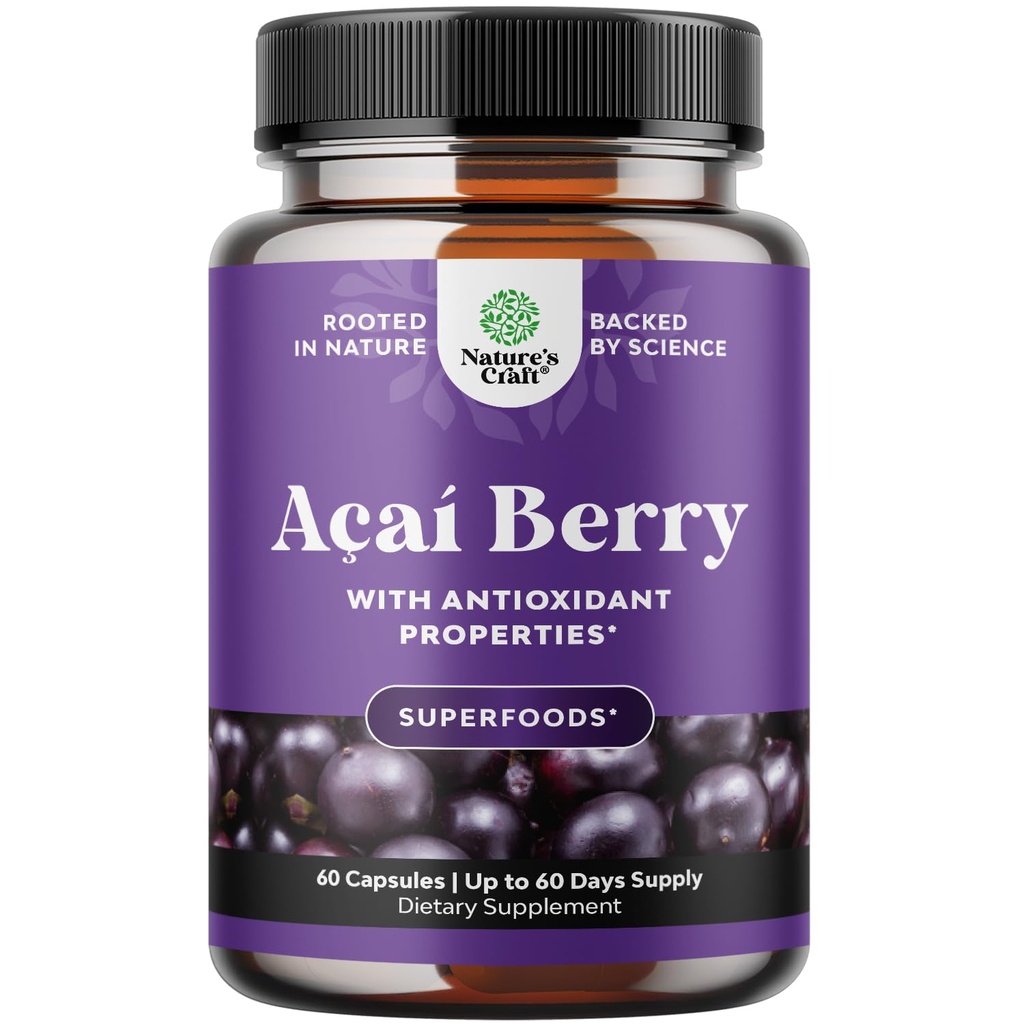 Natures Craft Acai Berry Antioxidant Ondersteuning gewichtsverlies supplement voor vrouwen en mannen - Vitaminen Mineralen Antioxidant Formule Ondersteunt Immune System en Boost Energy Cognitive Health - 60 Servingen