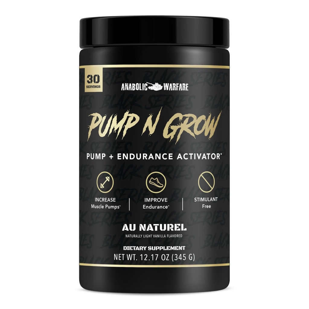 Anabolic Warfare Pump-N-Grow Muscle Pump Supplement Caffeine Free Pre Workout with L-Citrulline, L-Arginine, Beta-Alanine (Au Naturel – 30 Servings)