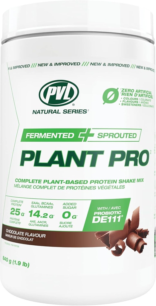 PVL Plant Pro, hoog eiwit plantaardige proteïne Shake Mix met toegevoegde enzymen, natuurlijke chocolade, 840 Gram