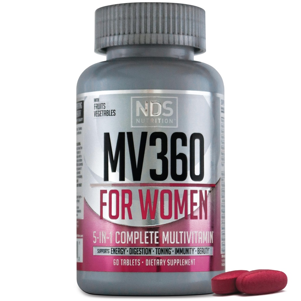 NDS Nutrition MV360 voor vrouwen, 5-in-1 Complete Multivitamine voor vrouwen met essentiële vrouwen Vitaminen voor energie, spijsvertering, Toning, Immuun Support, & Vrouwen Health & Beauty, 60 tabletten, 30 porties