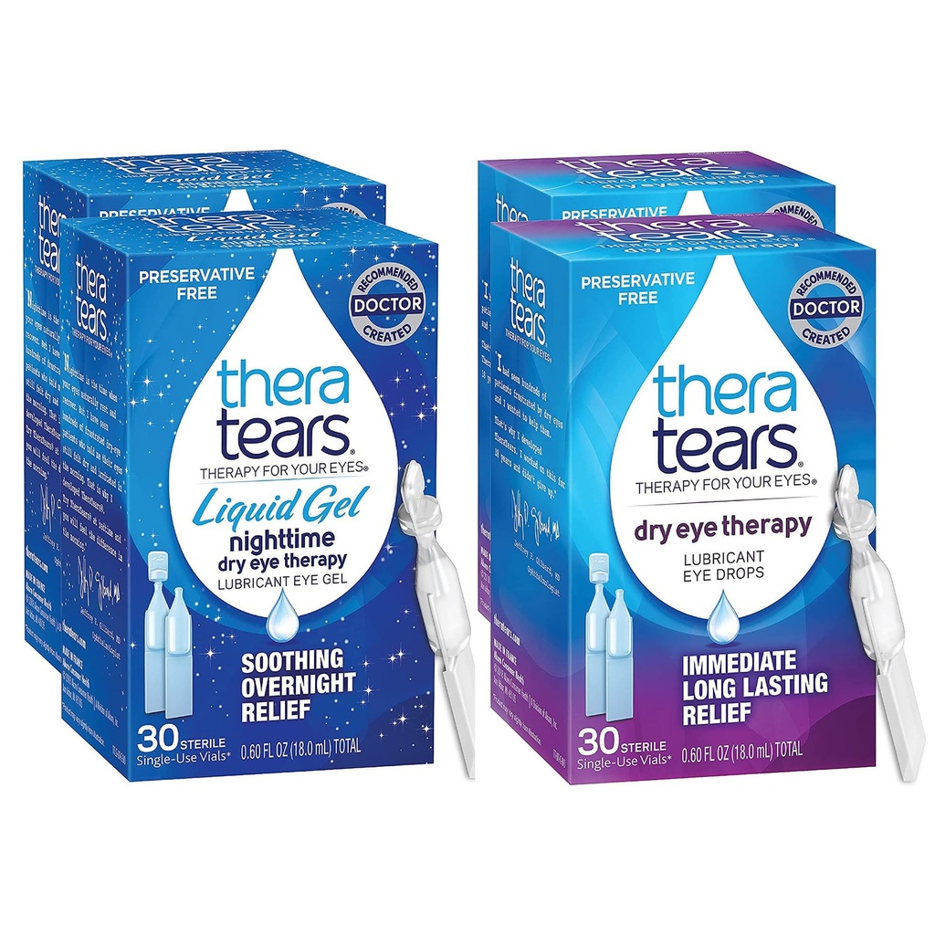TheraTears Nachttherapie Lubricant Eyedrops for Dry Eyes, Conservative Free, Single Use Flacons, Clear, 60 Telling, 0,6 Fl Oz met TheraTears Eye Drops for Dry Eyes, 60 Telling Single-Use Vials