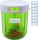 Vitamine Organisator Grote Pillen Dispenser 4 Compartiment Portable Pillen Organisator voor Visolie, Vitamine, Supplementen, Medicatie (Pill Container + Zelfklevende etiketten)