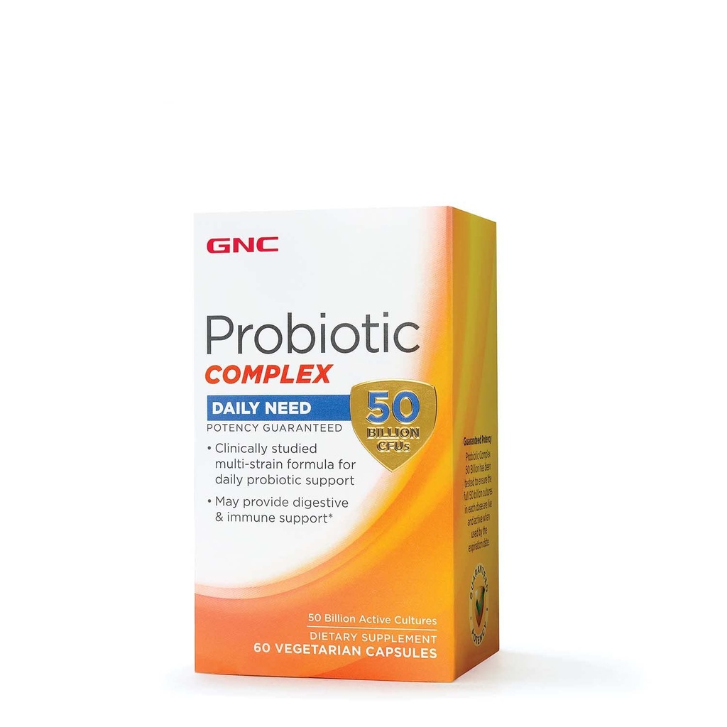 GNC Probiotic Complex Daily Need Supplement, Biedt Digestieve en Immune Support, 50 Miljard CFUs, 60 Vegetarische Capsules, 60 porties
