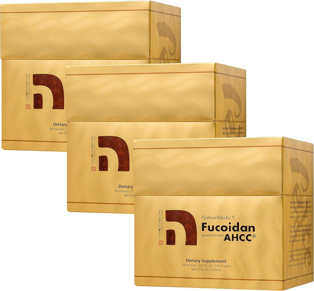 Fucoïdan Aangedreven met AHCC® Bruine Zeewier Immuniteitssupplement met hoge zuiverheid Biologische Mekabu Mozuku Agaricus 50 Geconcentreerde Liquid Extract Packets/Box Made in Japan (3 Dozen)
