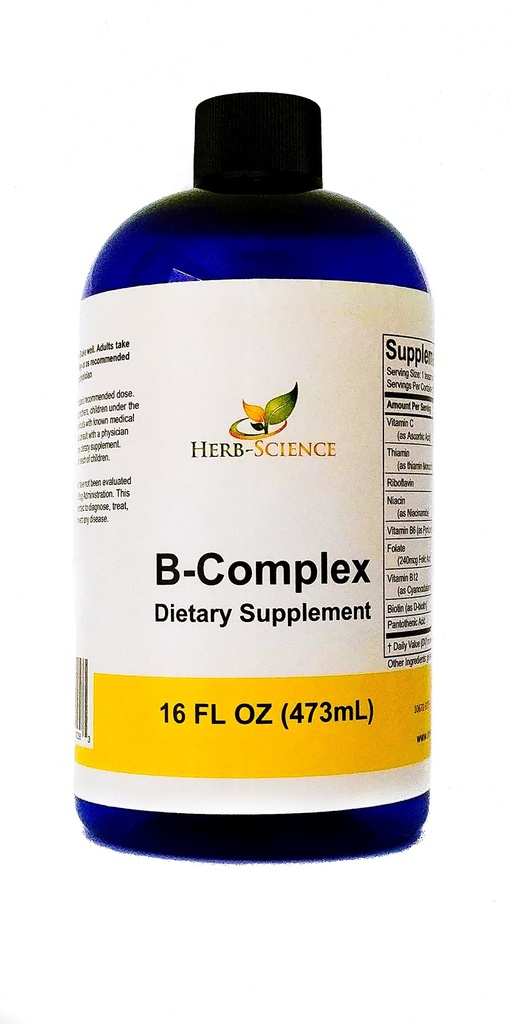 Vitamine B-complex, super B complexe vitamines met vitamine C vloeibaar, 16 oz - alle B vitamines met inbegrip van B1, B2, B3, B5, B6, B7, B9, B12, foliumzuur, Niacin, Biotine, Alcoholvrije - Herb-Wetenschap