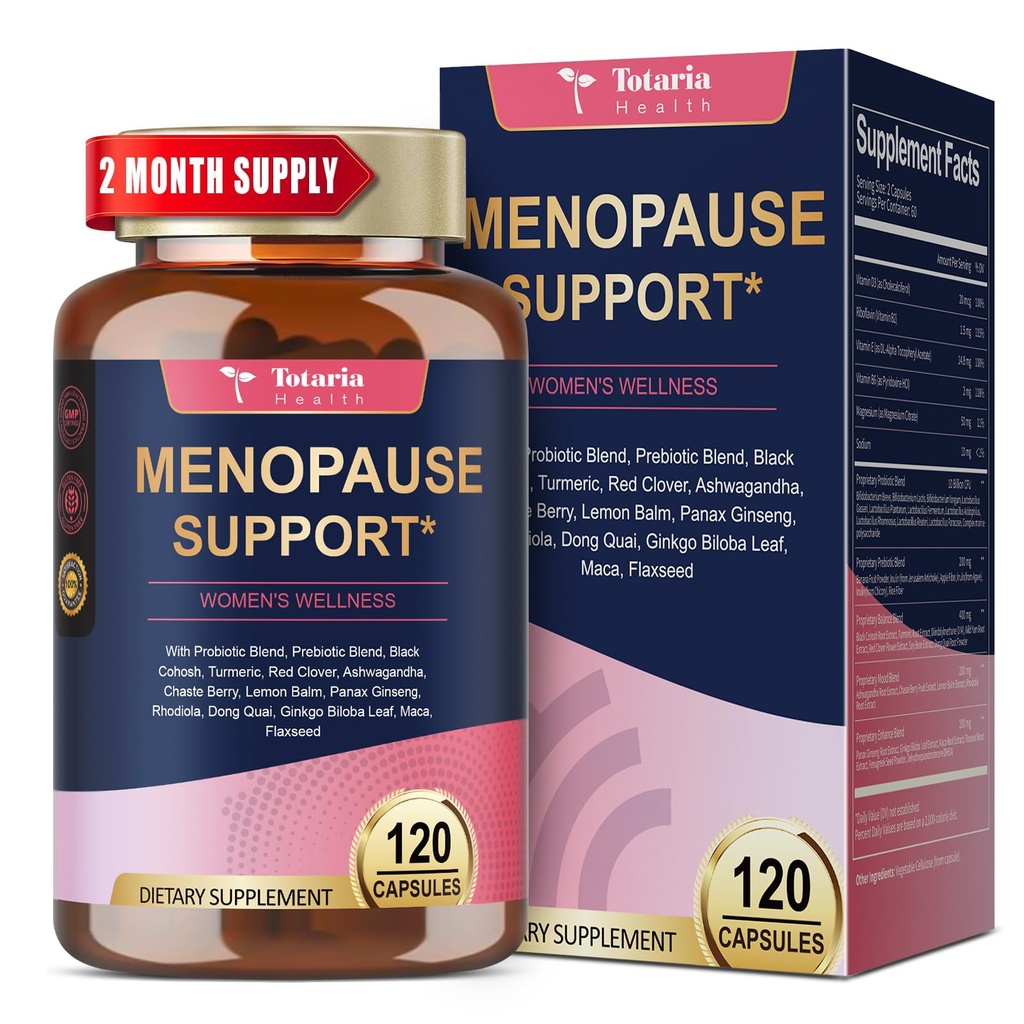 40-in-1 Menopauze supplementen voor vrouwen, Multi-baten & Complete Black Cohosh voor Hot Flashes, Night Sweats & Hormone Balance, w/ Probiotica, DIM, Vitex, Dong Quai, Red Clover en meer, 120 Vegan Caps