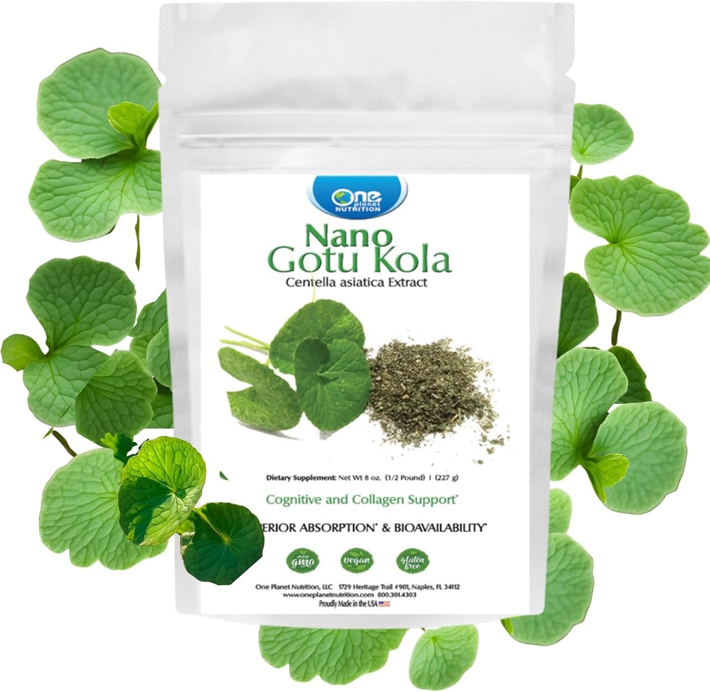 One Planet Nutrition Nano Gotu Kola Powder 8 oz (227 porties), Gotu Kola Extract, Nano for Enhanced Absorptie, Enhanced Brain Function & Collageen Synthesis, Non-GMO, Vegan, Glutenvrij