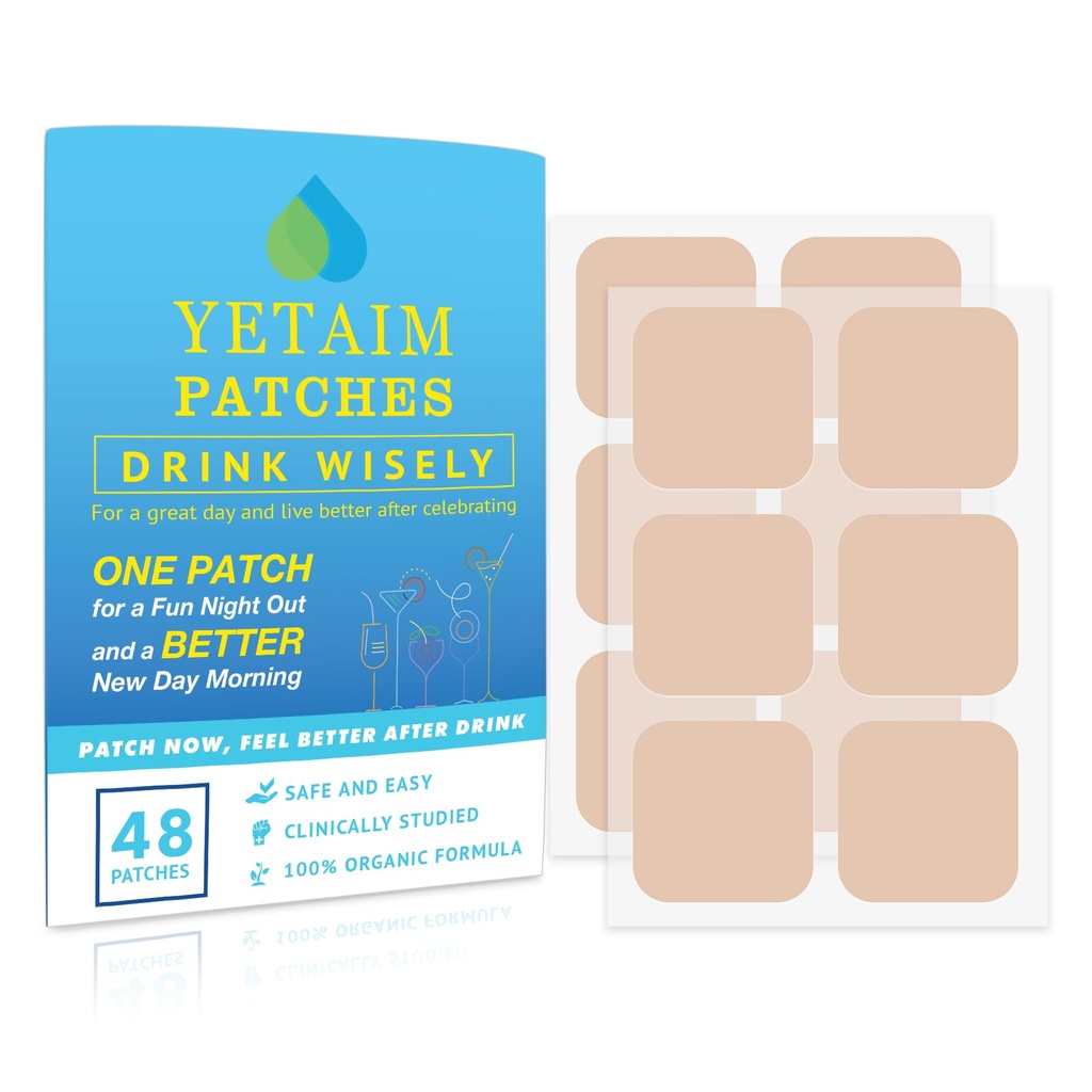 YETAIM Recovery Patches voor vrouwen Mannen: 48-Pack Energie Boost Snelle Recovery - Day Night Party Ondersteuning - Solliciteer op Arm Neck Pols Terug voor Party Fun Morning Revival - Clear Blue