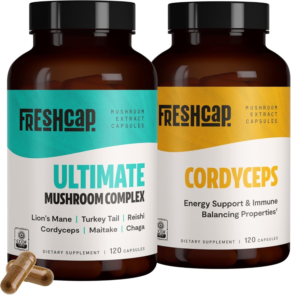 FreshCap Paddestoelen Energiebundel (Cordyceps Capsules en Ultimate Mushroom Complex Capsules)