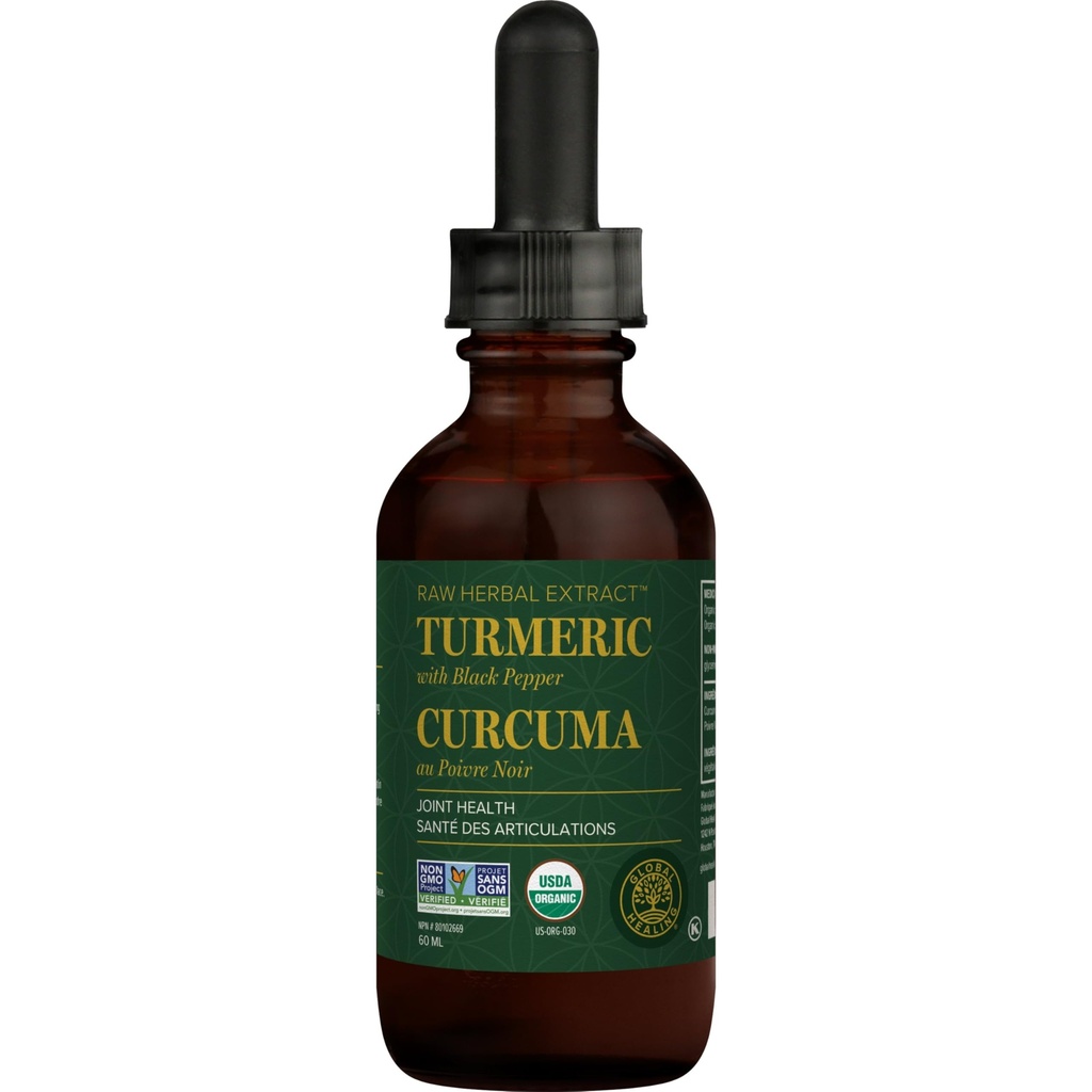Global Healing Organic Turmeric Curcumin Supplement met Black Pepper Extract Liquid Drops ter ondersteuning van Joint Mobiliteit Relief en Digestive Health Multi Turmeric Supplement- 2 Fl Oz