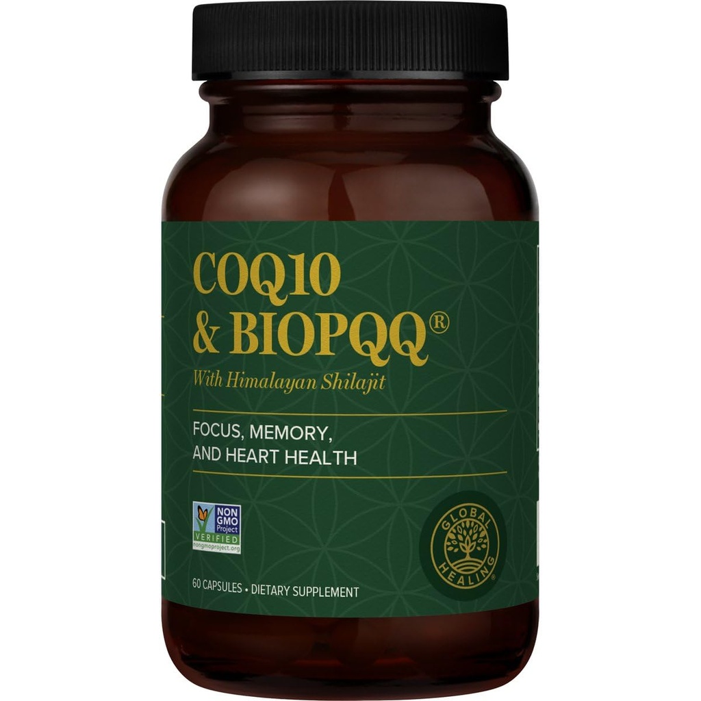 Global Healing Center CoQ10 & BioPQQ met Pure Himalaya Organic Shilajit-Antioxidant Care for Heart & Brain Health,Mitochondria Energy Optimizer for Men & Women-Coenzyme Ubichinon 150mg, 60 Capsules