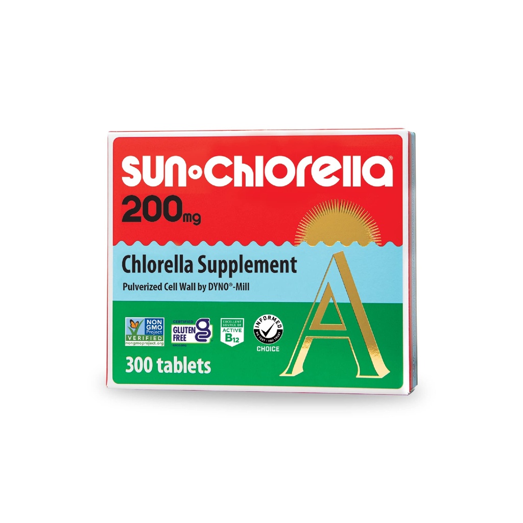 Sun Chlorella 200 mg Green Algen Superfood Supplement - Verpulverde celwand - Chlorofyl, CGF, Active B12, Iron, Proteine - Non-GMO - 300 Tabletten