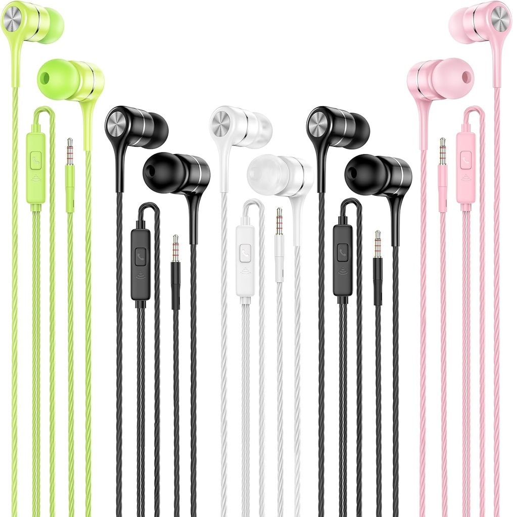 Bekabelde oordopjes met Microphone 5 Pack, in-Ear Headphones met Heavy Bass, Hoge geluidskwaliteit oortelefoons Compatibel met iPad, Laptop, MP3, Android Smartphones, Past op Alle 3.5mm Jack Device