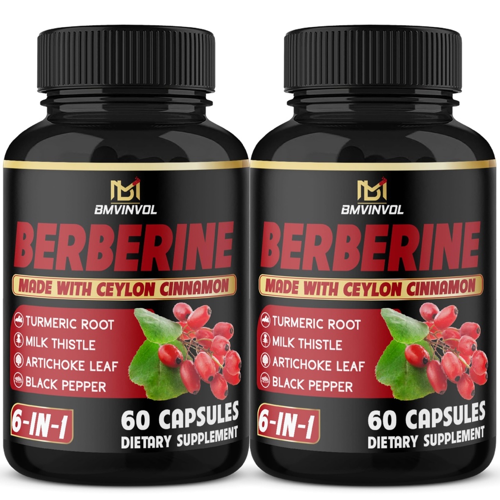 (2 verpakkingen) Berberine Supplement Plus Ceylon Cinnamon, Kurkuma, Artichoke, Melkdistel, Zwarte peper - 120 capsules - 4 maanden Levering