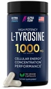 Alpha Flow L Tyrosine 1000MG Capsules - All-Natural L- Tyrosine Supplement for Focus & Energy Boost - Non-GMO & Gluten-Free - Vegan 150 Caps -500mg x 2 per portie