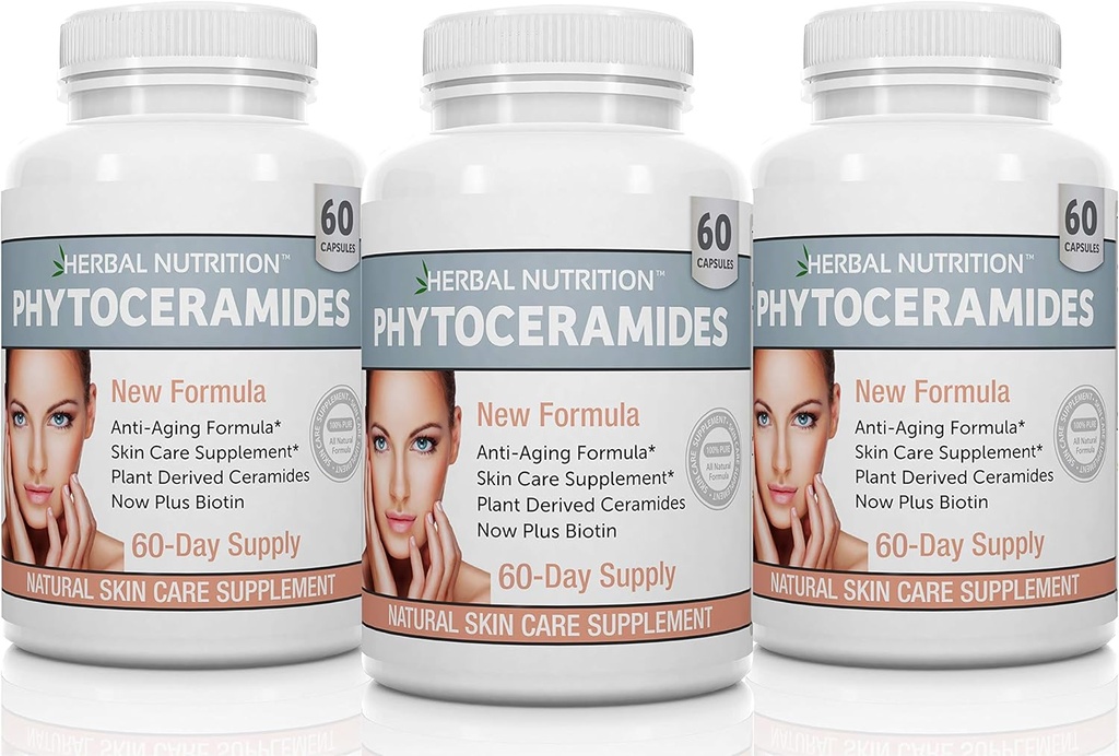 Kruidenvoeding Fytoceramiden uit rijst met Biotin Vitamine A, C, D en E, Three Bottle Pack, 180 capsules 40mg