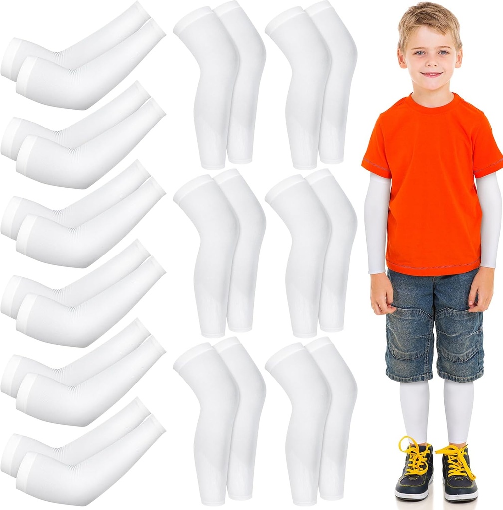 Panitay 6 Set Eczeem Arm en Leg Sleeves Kras Elastische Arm Sleeves Knie Wrap Eczeem Cover voor Itch Relief en natte therapie(Kid,White)