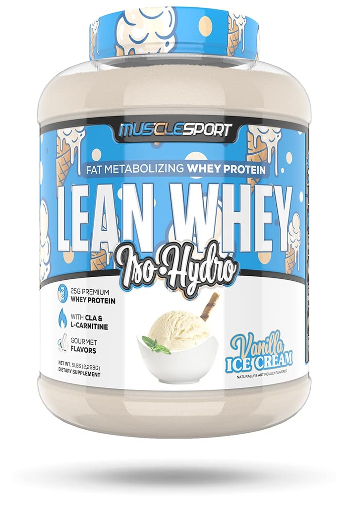 Musclesport Lean Whey RevolutionTM Proteine Powder - Wei Proteine Isolaat - Low Calorie, Low Carb, Low Fat, Incredible Flavors - 25g Proteïne per Scop - 5lb Vanilla Ice Cream