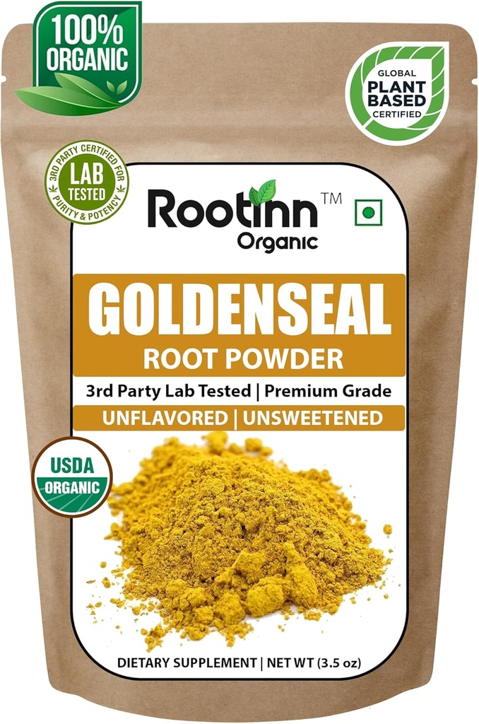 Goldenseal Powder - 3,5 oz, 100 porties *Lab Tested/USDA Organic* Pure Natural Goldenseal Root Powder Supplement