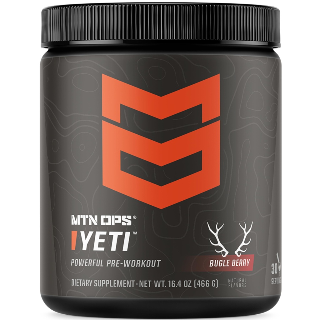 MTN OPS Yeti Pre-Workout Powder Energy Drink met Creatine, 200mg Cafeïne & BCAA's met Beta Alanine, 30-Serving Tub, Bugle Berry