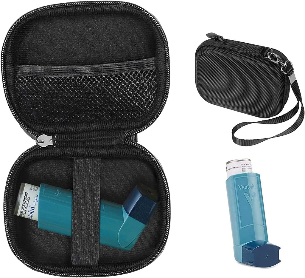 CaseSack Astma Inhalator Holder case, Compact en Stevige case voor Handige Inhaler voor volwassenen en kinderen, met kamers voor pillen en andere Essentials (zwart)