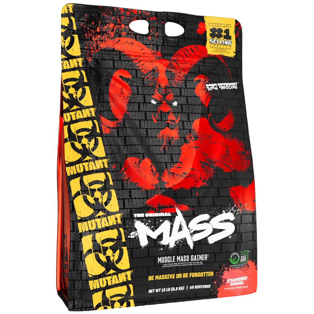 Mutant Mass Gewicht Gainer Proteïne Poeder met Wei, en Caseïne Proteïne Blend voor High-Calorie Workout Shakes, Smoothies, en Dranken, 15 lb - Aardbei Banaan