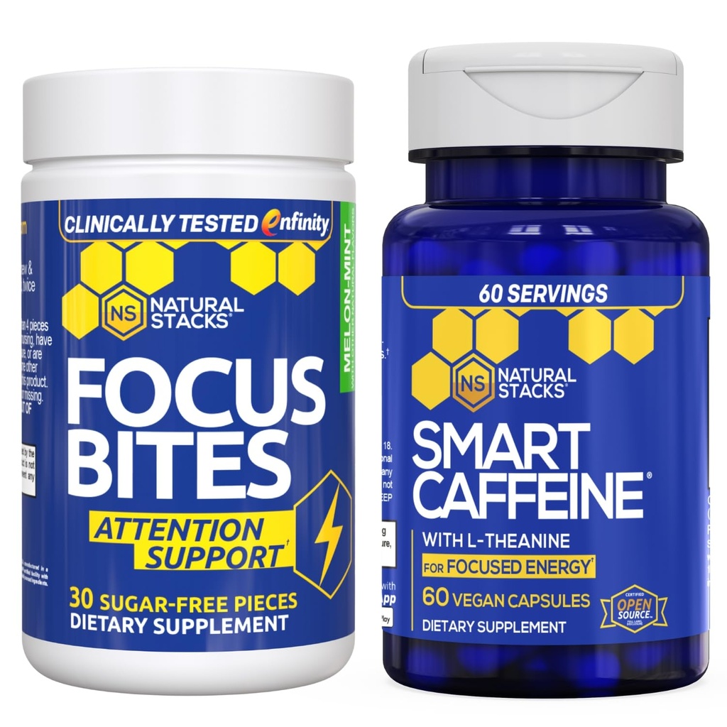 NATUURLIJKE STAKKEN Smart Cafeïne + Focus Bites Bundle - Cafeïne &amp; paraxanthine supplementen - Ondersteunt energie & focus* - Geen Jitters of Crash - 90 stuks