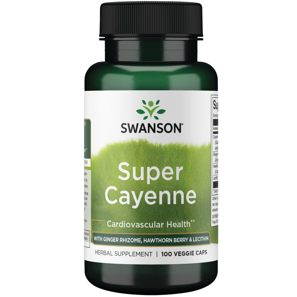 Swanson Super Cayenne - met Ginger Rhizome, Hawthorn Berry & Lecithin 100 Veg Caps