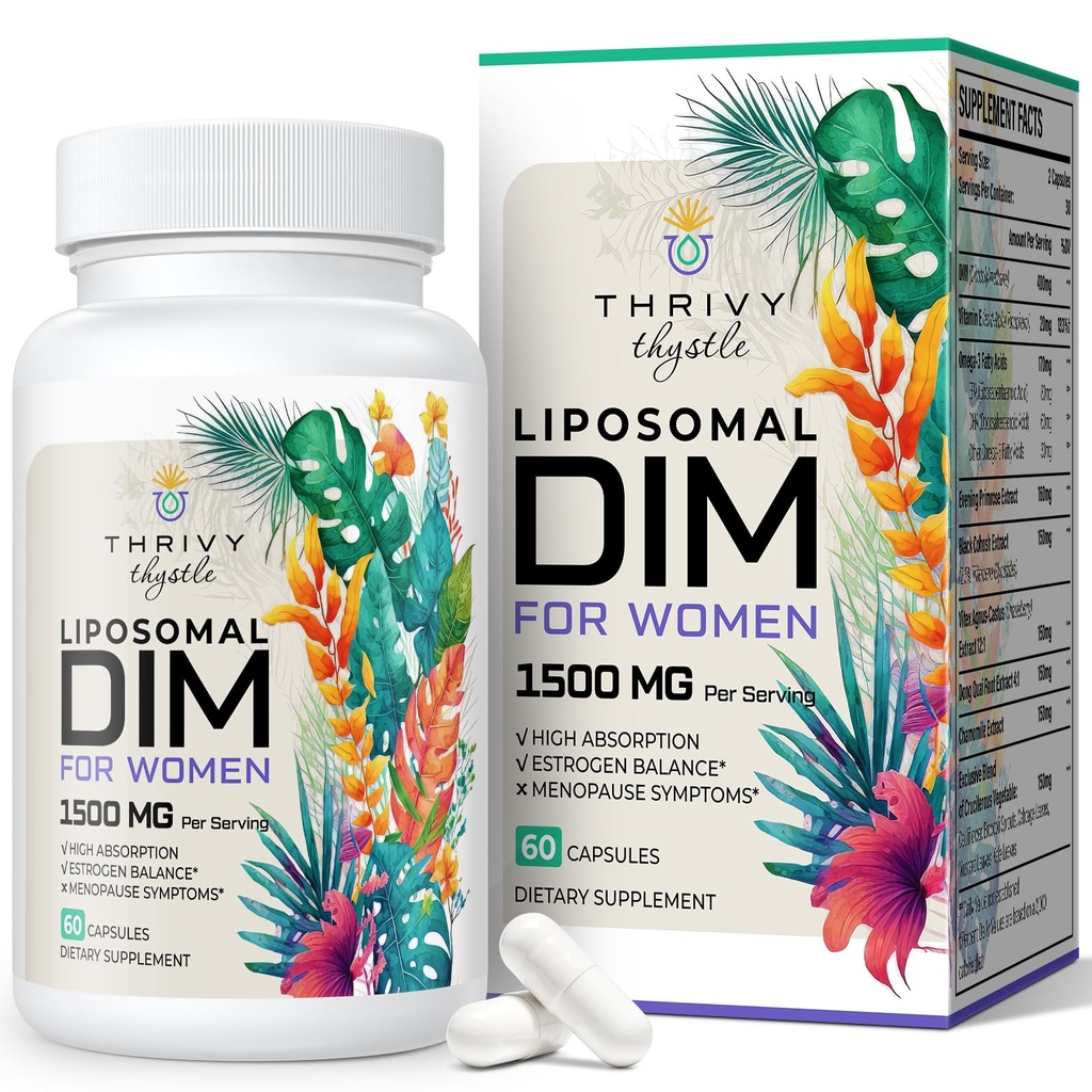 Liposomale DIM Supplement - 1500 mg Vrouwen DIM Supplement - Estrogeen Supplementen bevatten vitamine E, Avond Primrose, Black Cohosh, Omega-3 vetzuren