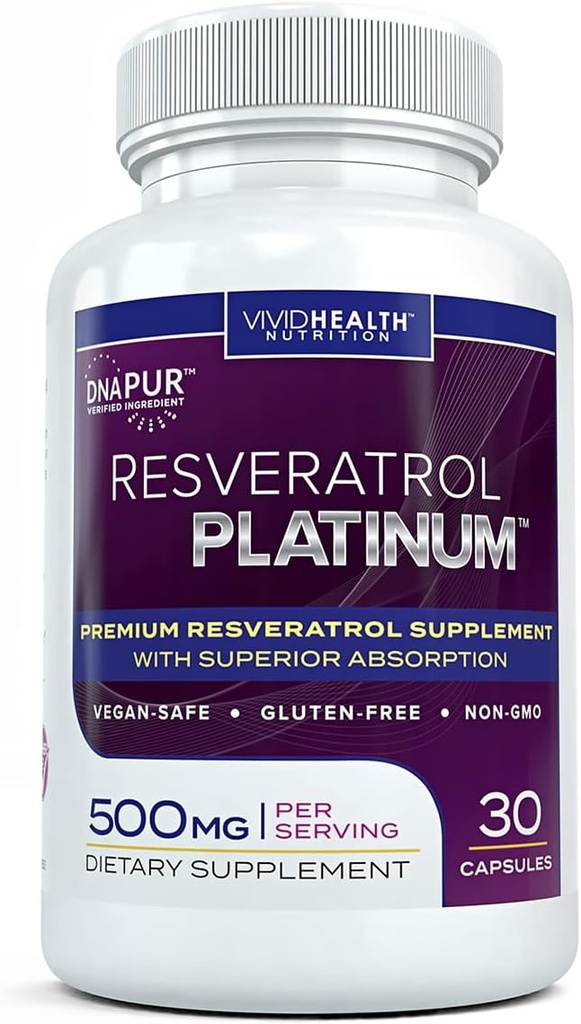 Resveratrol Platinum Antioxidanten Supplement: Krachtige Anti Veroudering Formule met Pure, Natuurlijke Trans Resveratrol voor Immune Ondersteuning, Vitaliteit en Hersengezondheid, 30 Glutenvrije Veggie Capsules