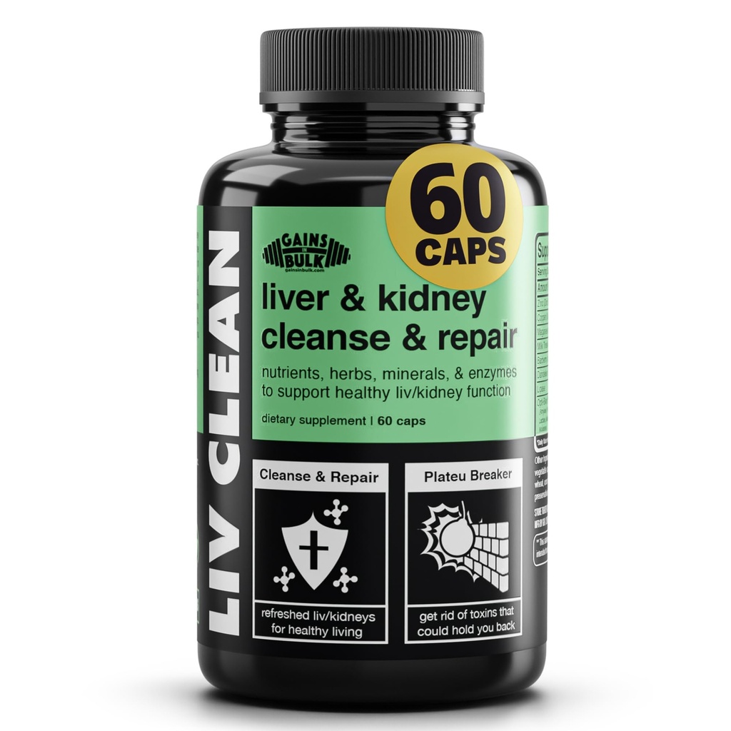 Winsten in Bulk Liv Clean, Lever & Nier Reiniging & Reparatie, Lever Ondersteuning Supplement met melk distel Extract, Dandelion wortel, spijsverteringsenzymen, organische mineralen en voedingsstoffen, 60 Vegetarische capsules