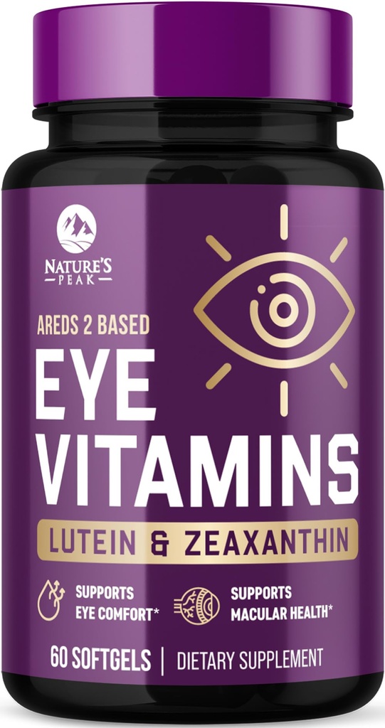 Eye Vitamins & Mineraal Supplement - Bevat zink, koper, luteïne, & zeaxanthine, ondersteunt droge oogstam, Vision Health voor volwassenen, niet-GMO, Vegan Oogverzorging Pillen & mineralensupplementen - 60 capsules