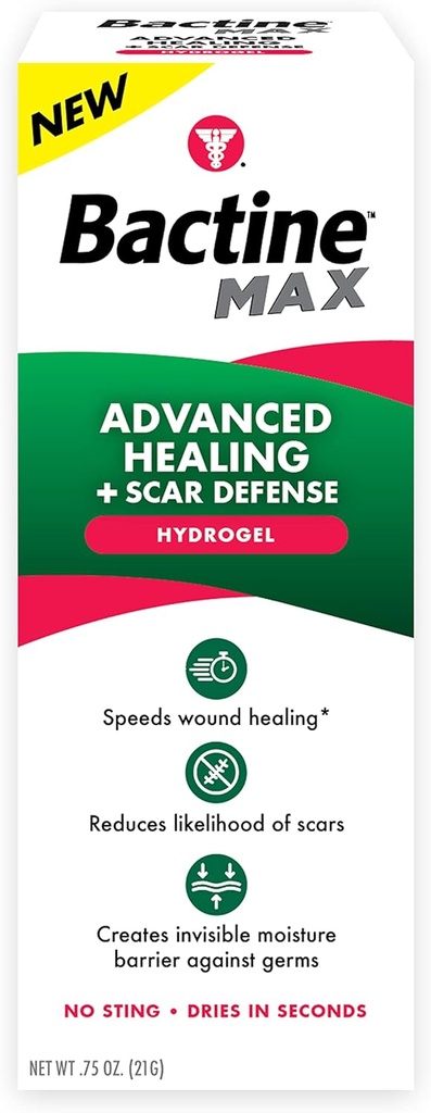Bactine MAX Advanced Healing Hydrogel with Scar Defense - Faster-Healing & First Aid Infection Protection with Natural Ingredients - Scar Prevention Gel - 0.75oz
