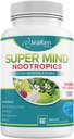 Super Mind - Nootropics Cognitive Enhancer - Brain Boost Supplement met natuurlijke ingrediënten - Bacopa Monnieri - Rhodiola Rosea - Ginkgo Biloba - Vitamine B12-60 Vegan Capsules Made in USA