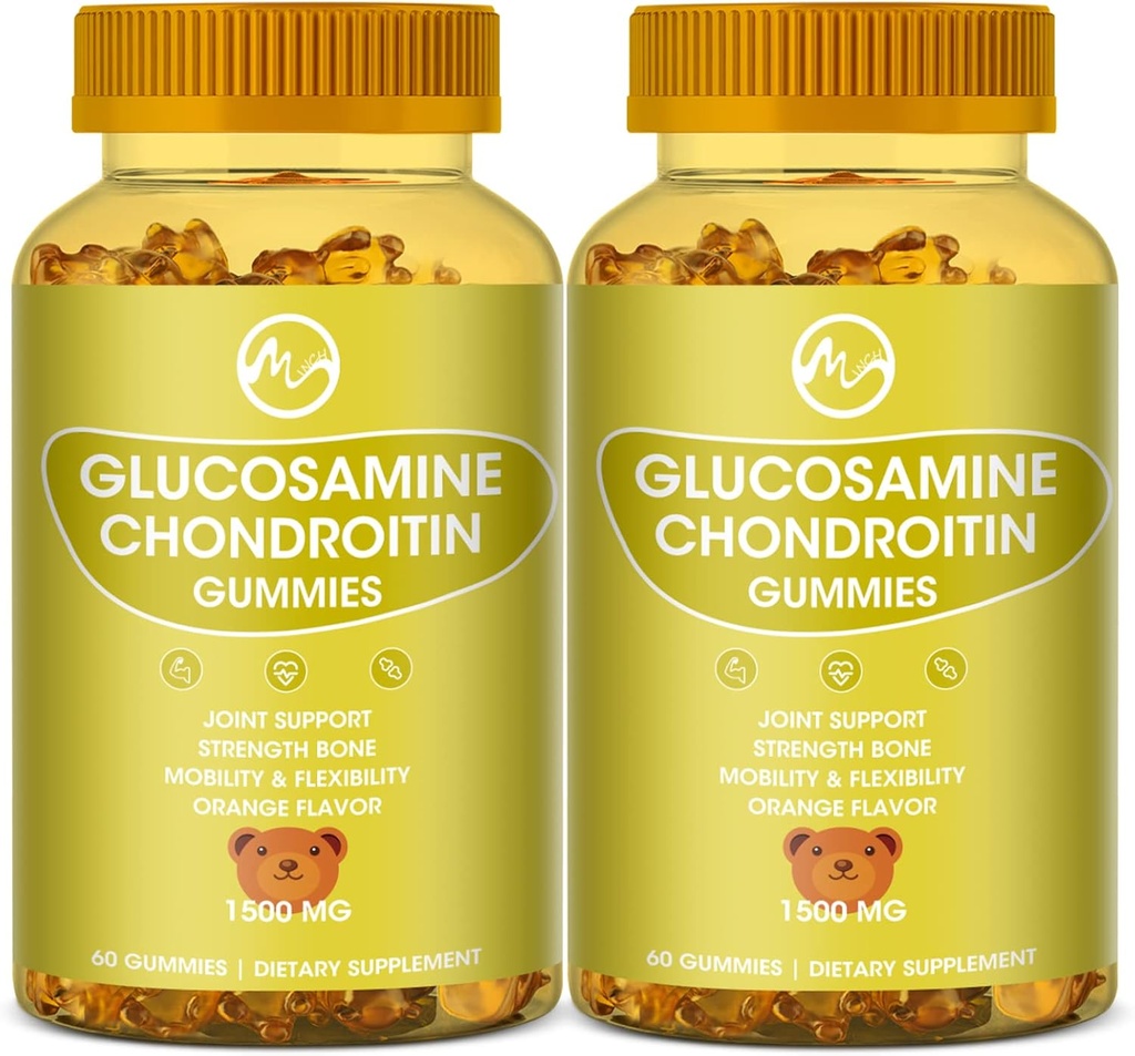 Glucosamine Chondroitin Gummies met MSM - 1500mg Extra sterkte voor gezamenlijke ondersteuning, Immuunondersteuning - voor volwassenen, mannen en vrouwen, 60 tellingen, verpakkingen van 2