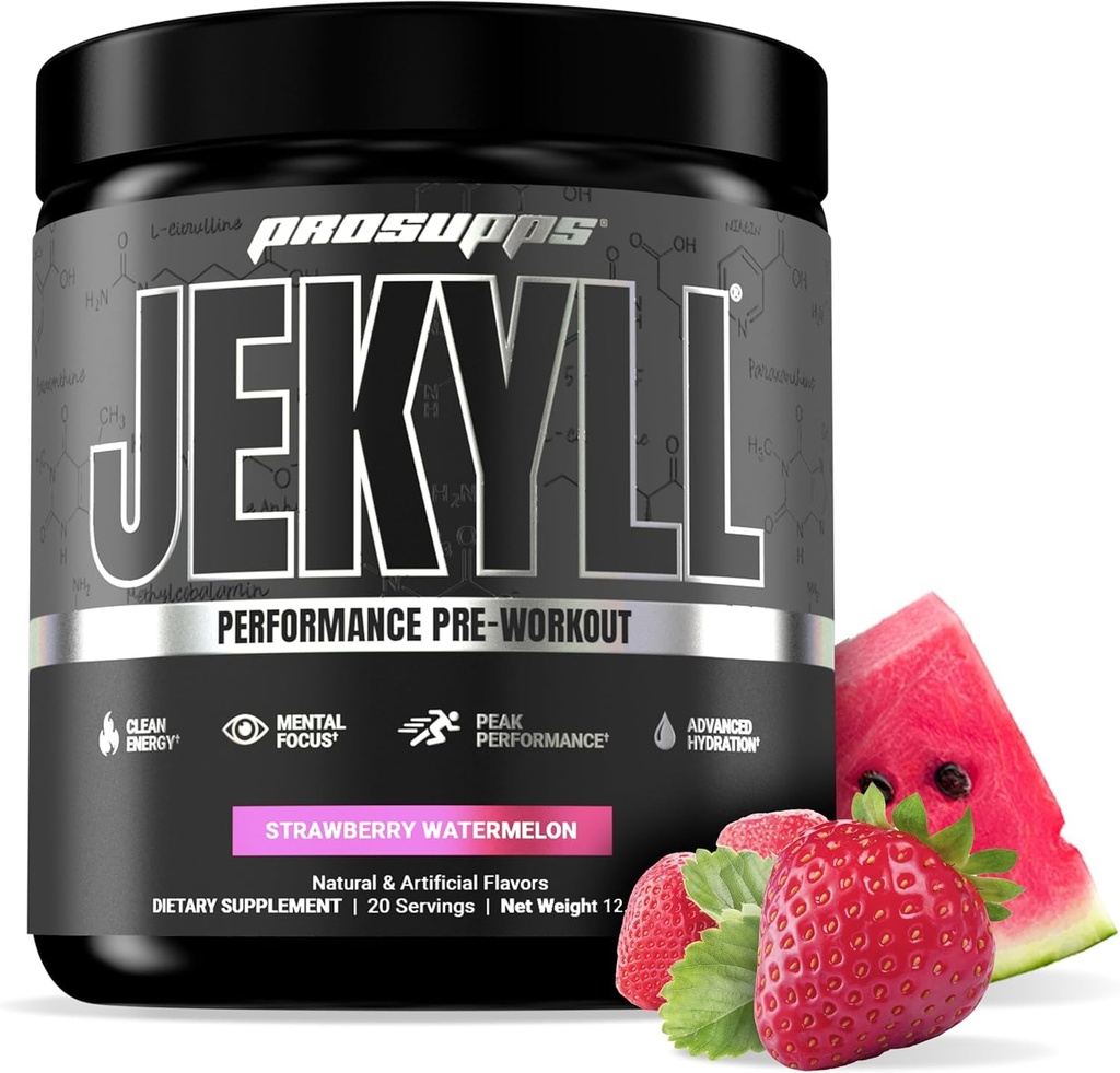 PROSUPPS Dr. Jekyll Performance Pre Workout Powder - Low-Stimulant Preworkout ondersteunt spierwinst, focus en energie - Cafeine-Free Gym & Fitness Supplementen (Strawberry Watermeloen, 30 porties)