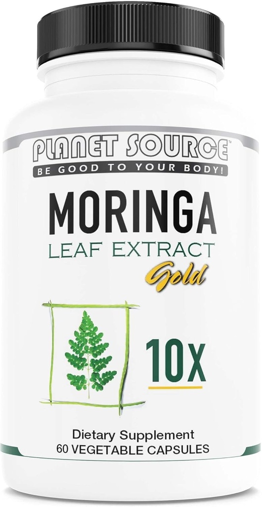 Moringa Leaf Gold Extract 10X - Vitamine A, Vitamine B, Vitamine C, Vitamine D, Vitamine E en Mineralen - Antioxidanten - Natuurlijke Energie, Metabolisme, Immuun Ondersteuning - 60 Graaf Veggie Capsules