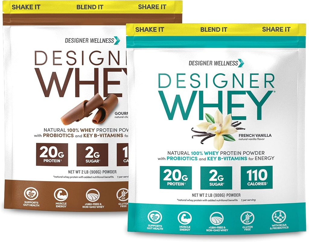Designer Wellness, Designer Whey 2lb Franse Vanille en 2lb Gourmet Chocolade Bundel