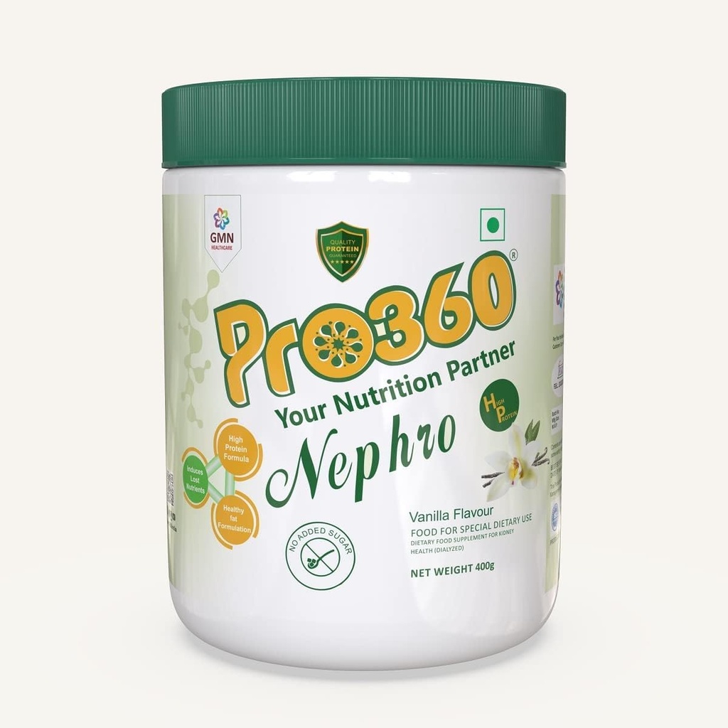 Veena Pro360 Nephro HP - Dialyse Care Voeding Proteïne Drink (Vanilla Flavour) Geen toegevoegde suiker, Speciaal Dieetsupplement voor Nier/Renale Gezondheid, 400 Gm