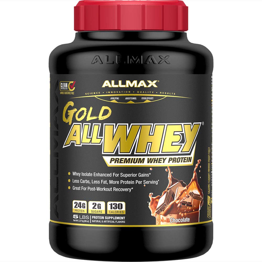 ALLMAX Nutrition Gold ALLWHEY, Chocolate- 5 lb - 24 Gram eiwit per scoop - Glutenvrij, weinig koolstof en lage suiker - ongeveer 71 Servers