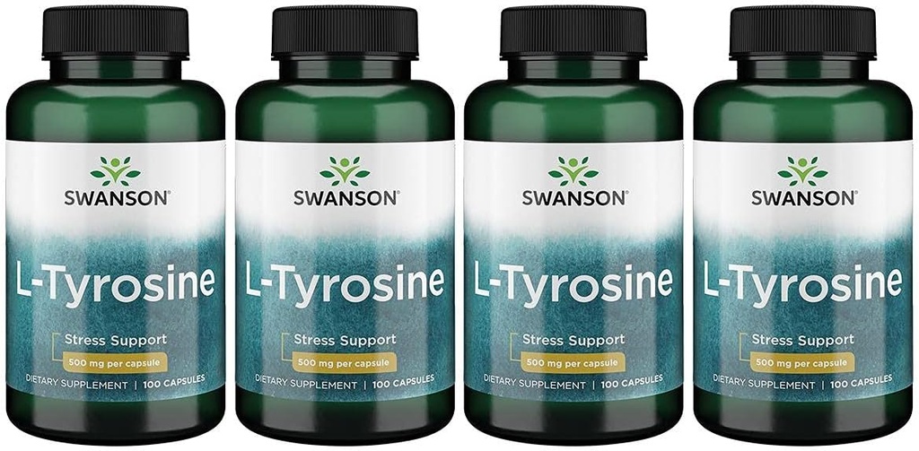 Swanson L-tyrosine - Aminozuur supplement het bevorderen van stress ondersteuning, cognitieve functie - helpt ondersteuning van de algehele hersenen gezondheid - (100 capsules, 500 mg Elke) 4 Pack