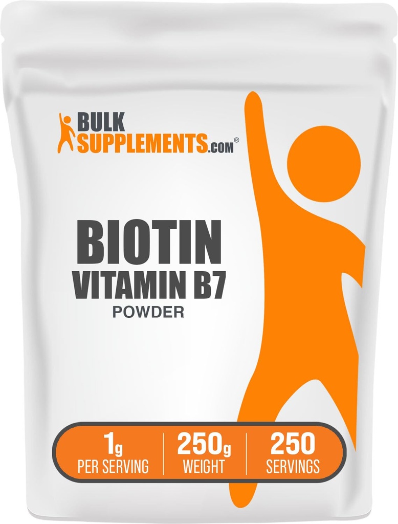 BulkSupplements.com Biotine 10000mcg Poeder - Vitamine B7, Vitaminen voor haar, huid en nagels - Glutenvrij, 1g per portie (10mg Biotine), 250g (8.8 oz) (pakket van 1)