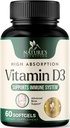 Vitamine D3 Supplement 5000IE (125 mcg) - Extra sterkte Vitaminen D-3 Dieet Softgels voor bot, tanden, spiergezondheid en immuunondersteuning, snelle absorptie Mini D Softgel, non-GMO, glutenvrij - 60 Tel.