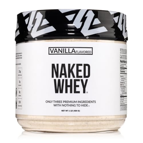 NAKED Vanille Wei Proteïne 1Lb, Slechts 3 Ingrediënten, Alle Natuurlijke Gras Fed Wei Proteïne Poeder + Vanille + Kokossuiker- GGO-vrij, Sojavrij, Glutenvrij. Steun Spiergroei, 12 porties