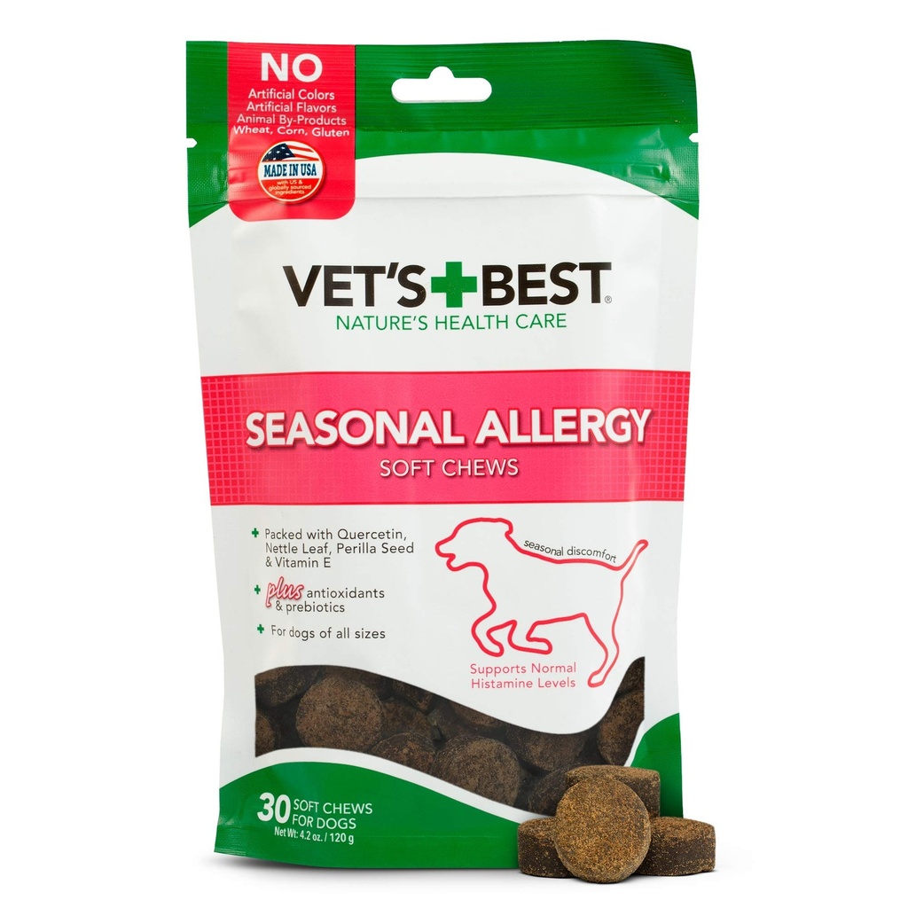 Vet's Best Seizoensgebonden Allergie Zachte Chew Honden Supplementen, Verzacht honden huid irritatie als gevolg van seizoensallergieën, 30 dagen levering