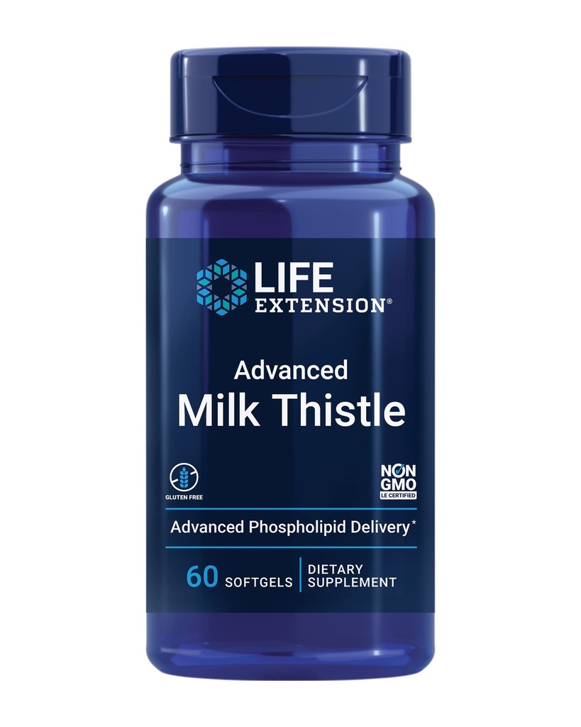 Life Extension Advanced Milk Thistle, silymarin, silybin, fosfolipiden, bevordert gezonde leverfunctie, Glutenvrije, Non-GMO, 60 softgels