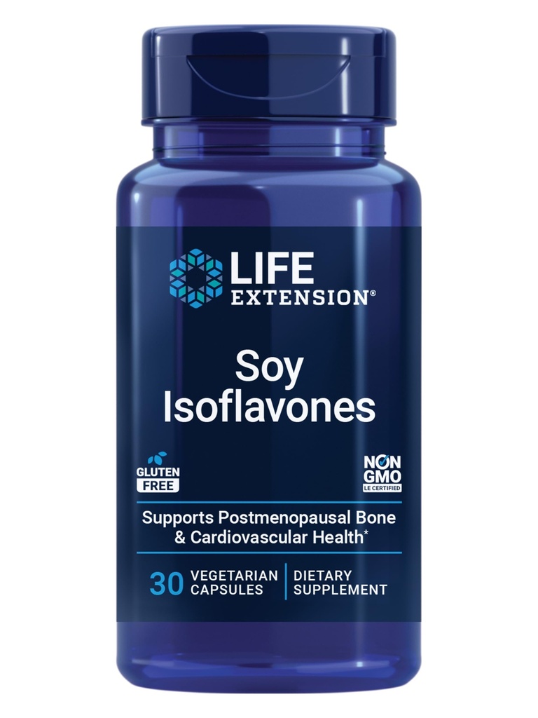 Life Extension Soy Isoflavones, Heart, Bone & Cellular Health Support for Postmenopauzale Women, Gluten-Free, Non-GMO, Vegetarisch, 30 Capsules