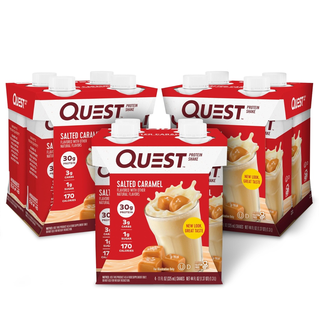Quest Nutrition Ready to Drink Salted Caramel Protein Shake, 30g Protein, 3g Net Carbs, Glutenvrij, Keto Friendly, 11 fl.oz 4 Count(Pack of 3)